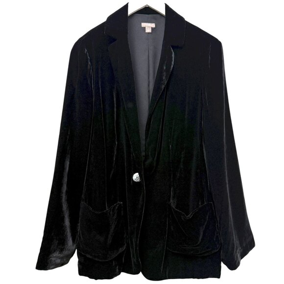 J. JILL Black Velvet Blazer Medium Relaxed Fit Evening Jacket Rayon Silk Womens - Picture 1 of 10